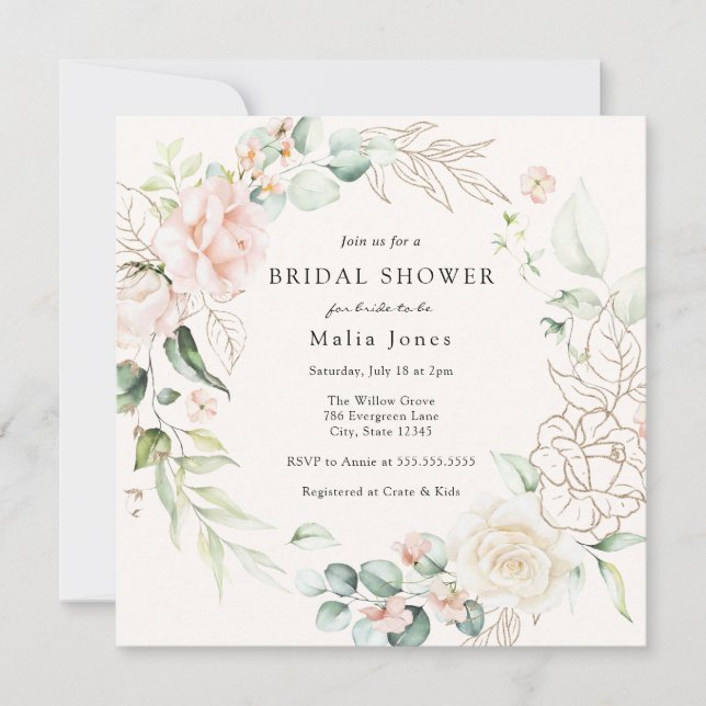 Blush Florals and Greenery Bridal Shower Invitation (Front)