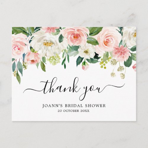 Blush Florals Botanical Bridal Shower Thank you Postcard