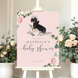 Blush Florals Dachshund Dog Baby Shower Welcome Foam Board
