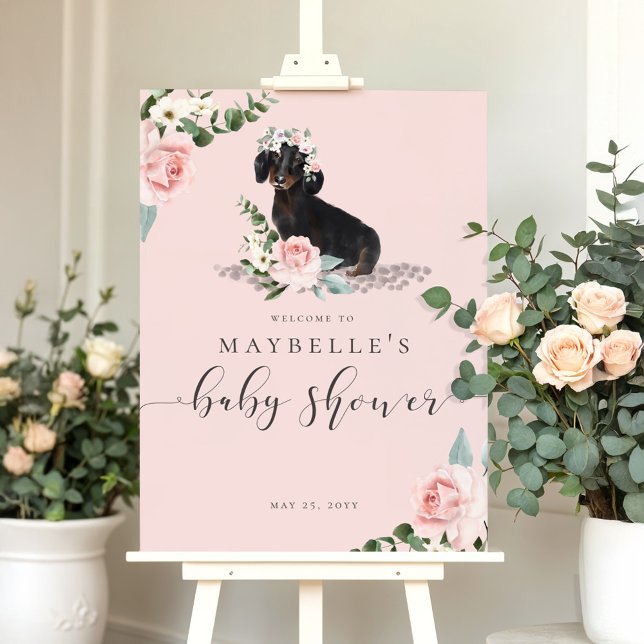 Blush Florals Dachshund Dog Baby Shower Welcome Foam Board (Blush Florals Dachshund Dog Baby Shower Welcome Foam Board)