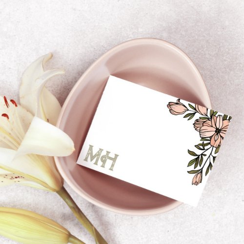 Blush Florals Distressed Olive Initials Post_it Notes