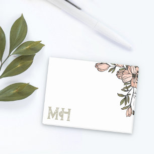 Blush Florals Distressed Olive Initials Post-it Notes