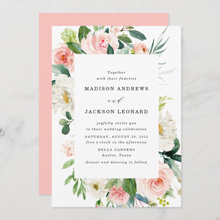 Blush Florals | Floral Frame Wedding Invitation | Zazzle.com