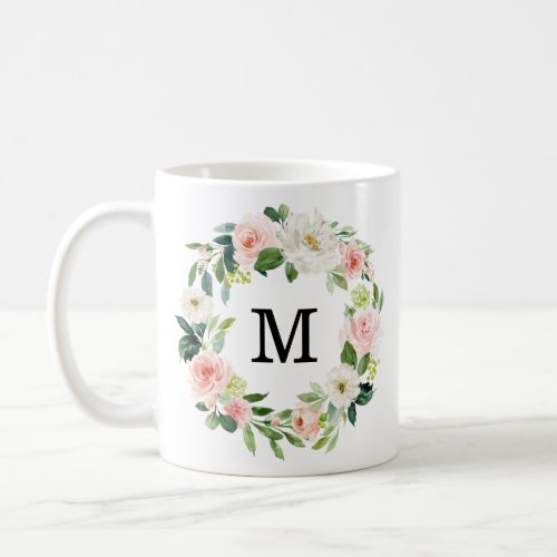 Blush Florals  Floral Wreath Monogram Coffee Mug