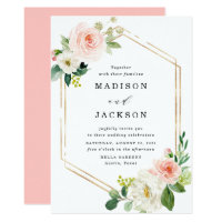 Blush Florals | Gold Frame Wedding Invitation