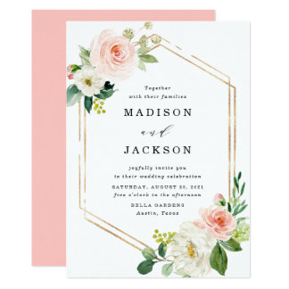 Blush Florals | Gold Frame Wedding Invitation