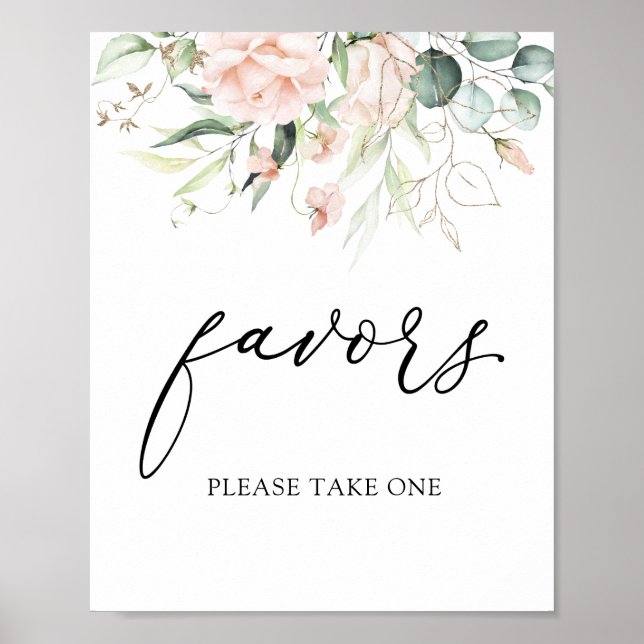 Blush Florals Greenery Favors Sign (Front)