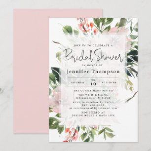 Blush Florals & Greenery Watercolor Bridal Shower Invitation