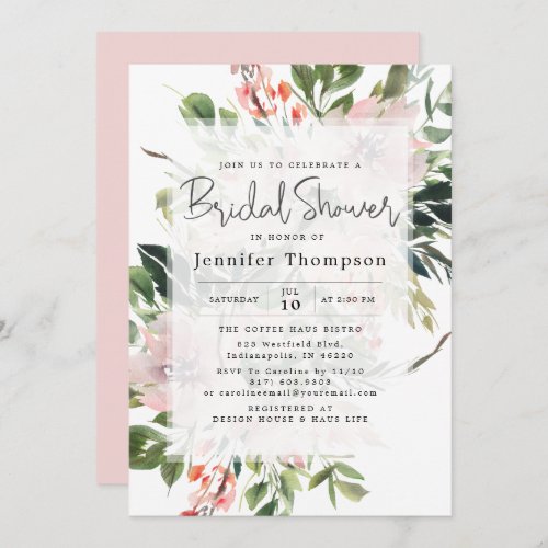 Blush Florals  Greenery Watercolor Bridal Shower Invitation