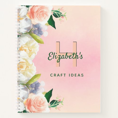 Blush florals monogram craft ideas sketch notebook