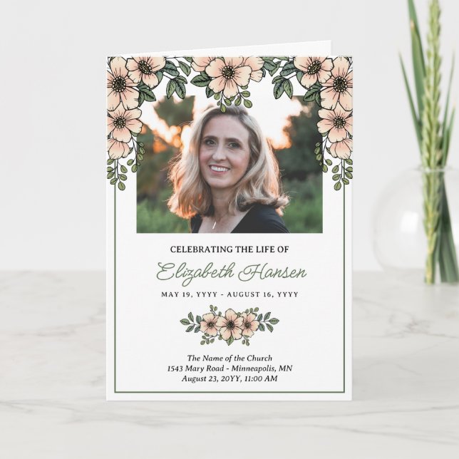Blush Florals Photo Celebration of Life Funeral Program (Front)