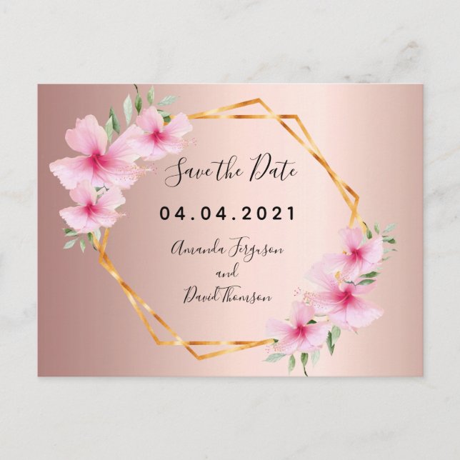 Blush florals rose gold wedding Save the Date Announcement Postcard (Front)