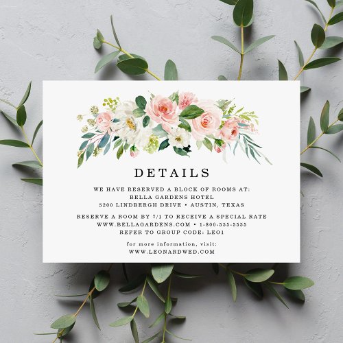 Blush Florals  Wedding Details Card