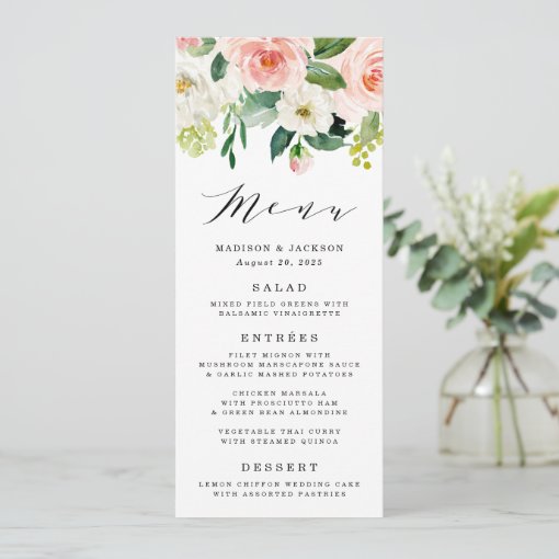 Blush Florals | Wedding Menu Card | Zazzle