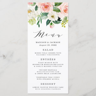 Blush Florals   Wedding Menu Card