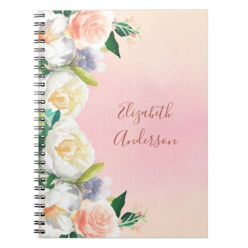 Blush florals white coral peach summer name notebook