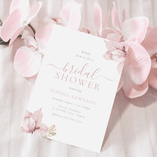 Blush Flower Petals Elegant Bridal Shower Invitation
