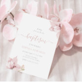 Elegant Pink Floral Gold Cross Girls Baptism Invitation