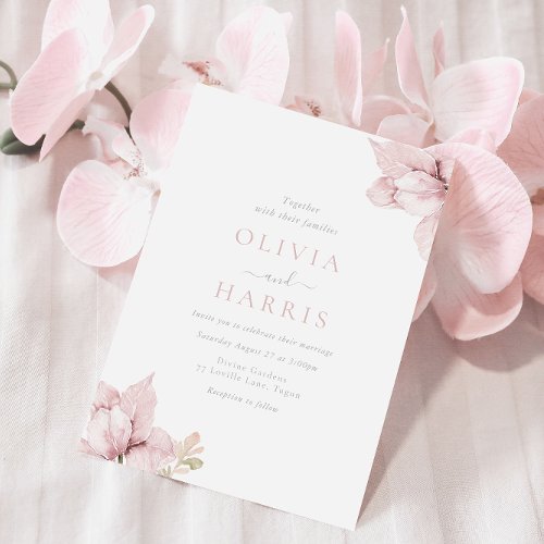Blush Flower Petals Elegant Wedding Invitation