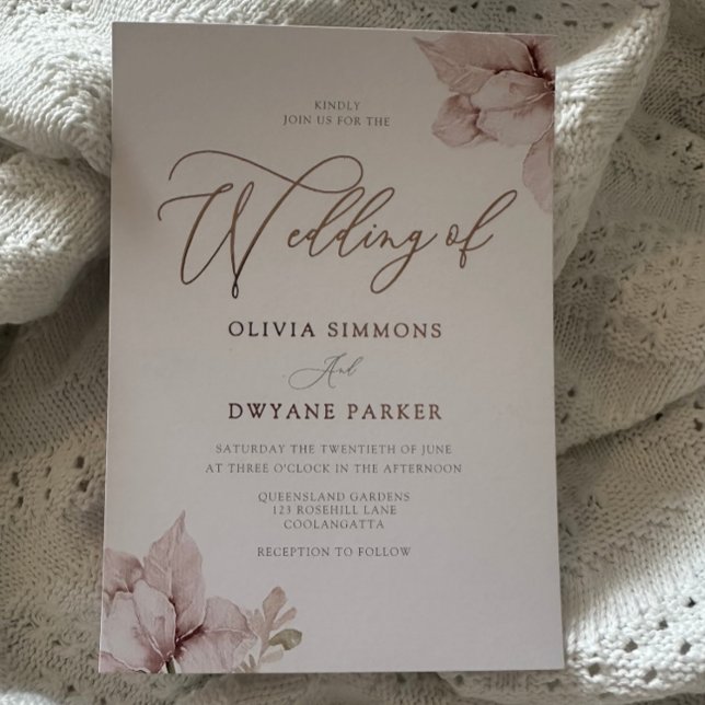 Blush Flower Petals Elegant Wedding Rose Gold  Foil Invitation (Creator Uploaded)