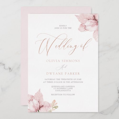 Blush Flower Petals Elegant Wedding Rose Gold  Foil Invitation