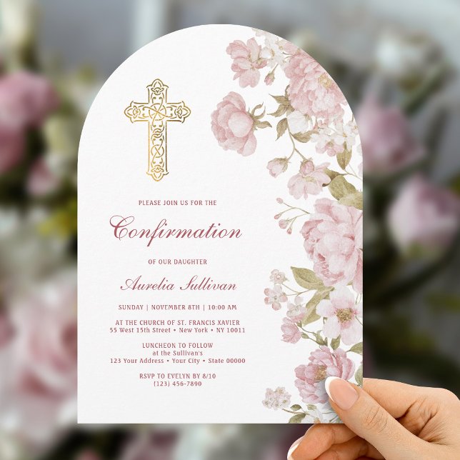 Blush Flowers Arch Confirmation Invitation (Creator Uploaded)