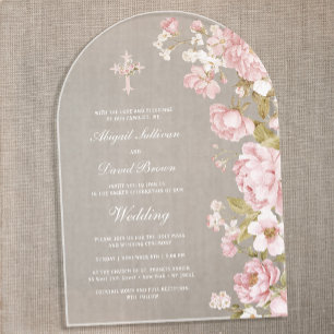 Blush Flowers Arch Wedding Acrylic Invitations