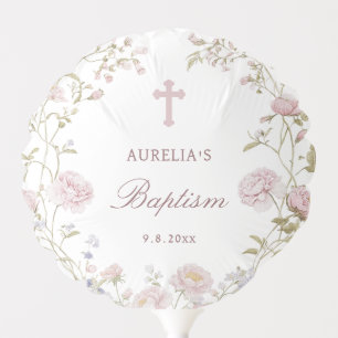 Blush Flowers Baptism Balloon