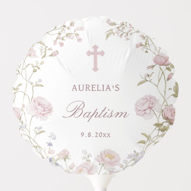 Blush Flowers Baptism Balloon (Front)