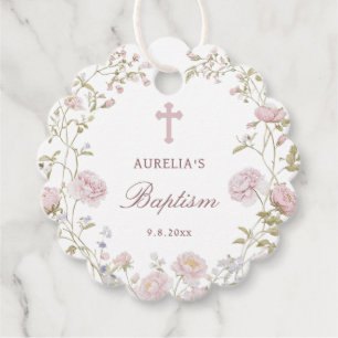 Blush Flowers Baptism Favor Tags