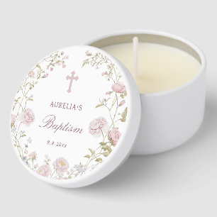 Blush Flowers Baptism Mini Candle Favors