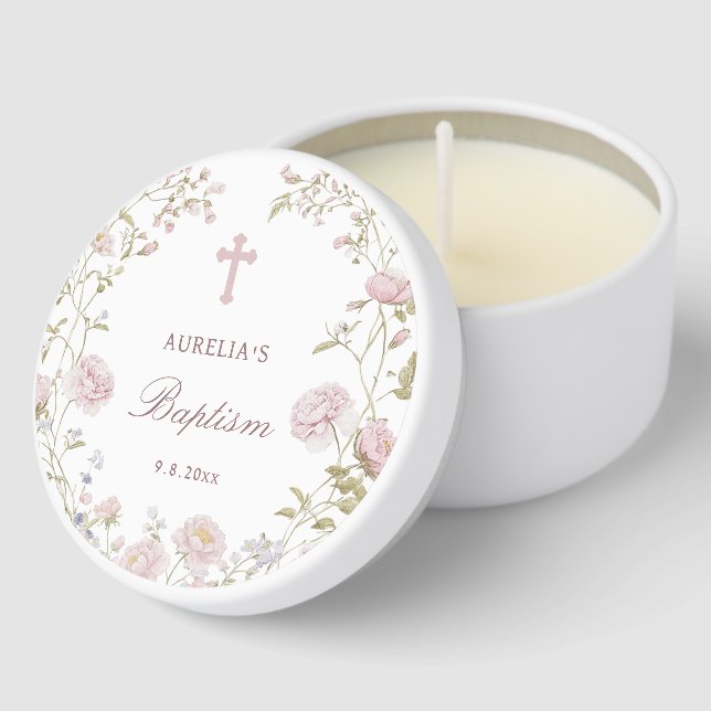 Blush Flowers Baptism Mini Candle Favors (Corner)