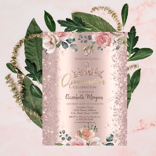 Blush Flowers Diamonds Rose Gold  Invitation (Creator Uploaded)
