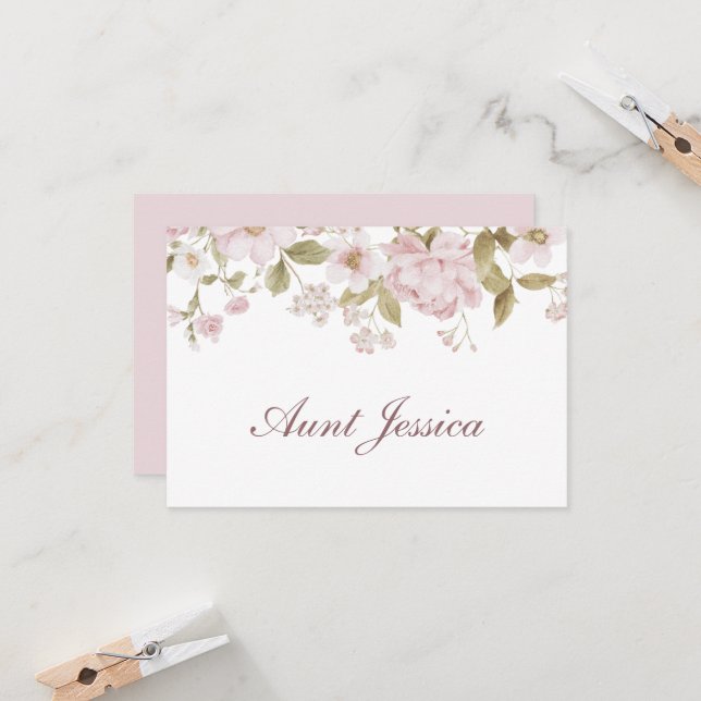 Blush Flowers Flat Place Card (Front/Back In Situ)