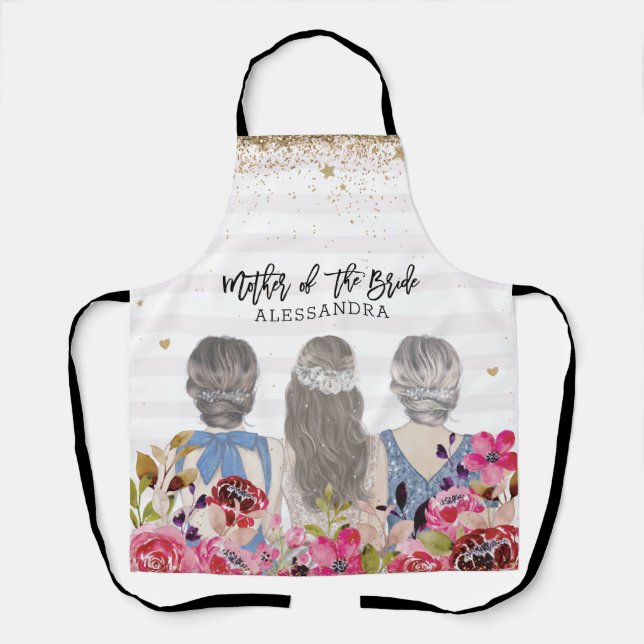 Blush Flowers Gold Glitters Mother of the Bride Apron (Front)