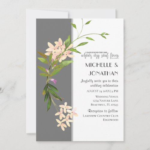 Blush Flowers Greenery on Grey Christian Wedding Invitation