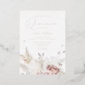Blush Flowers Ivory Quinceanera Party Rose Gold Foil Invitation (Standing Front)