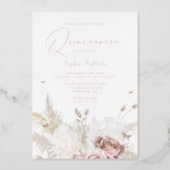 Blush Flowers Ivory Quinceanera Party Rose Gold Foil Invitation (Front)