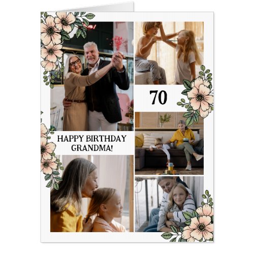 Blush Flowers Photo Collage Birthday Grandma Big Card