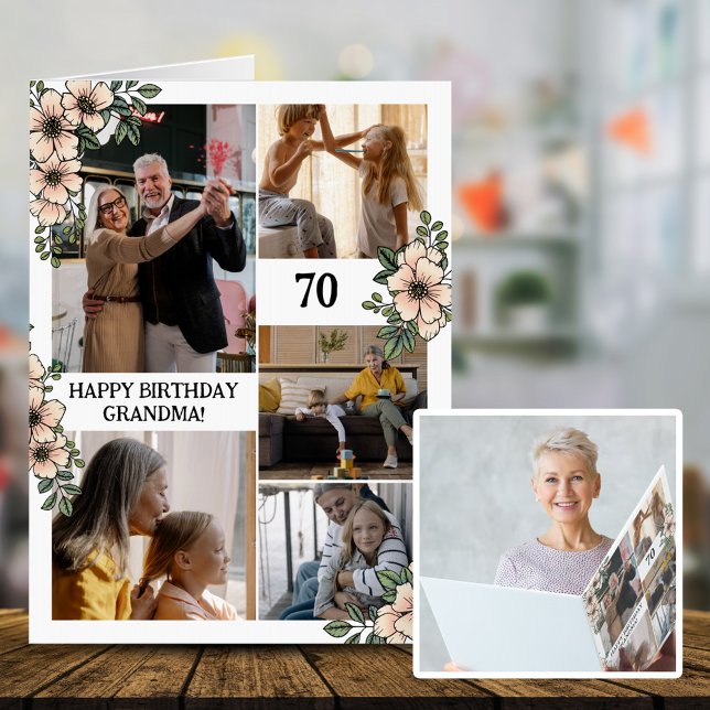 Blush Flowers Photo Collage Birthday Grandma Big Card (Creator Uploaded)