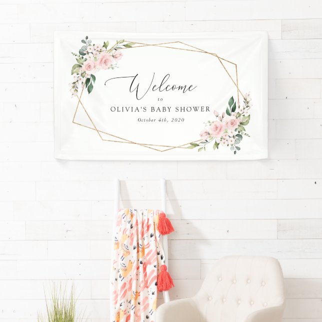 Blush Flowers, Pink Flowers, Baby Shower Welcome Banner (Insitu)
