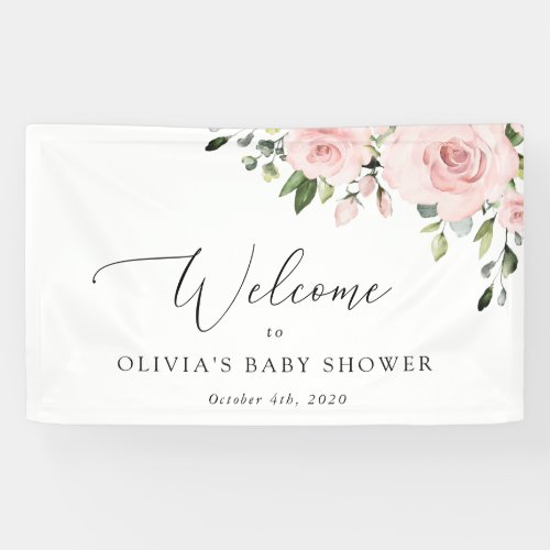Blush Flowers Pink Flowers Baby Shower Welcome Banner
