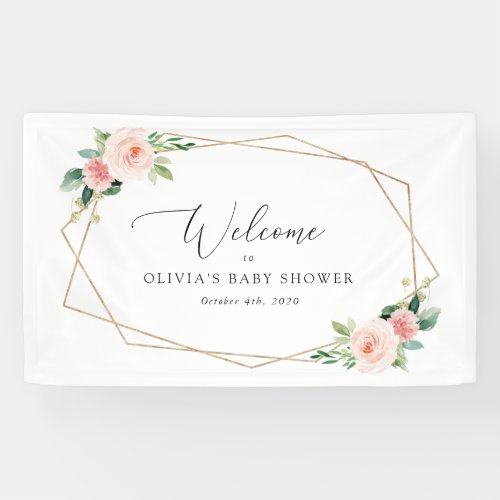 Blush Flowers Pink Flowers Baby Shower Welcome Banner