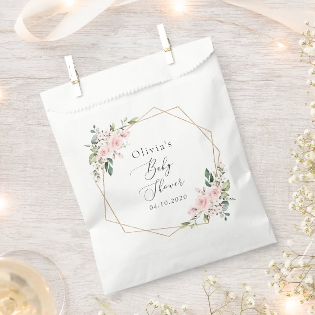 Blush Flowers, Pink Flowers, Boho, Baby Shower Favor Bag (Clipped)