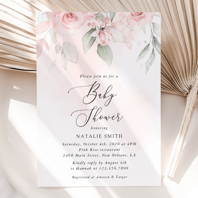 Blush Flowers, Pink Flowers, Boho, Baby Shower Invitation (Creator Uploaded)
