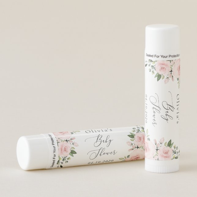 Blush Flowers, Pink Flowers, Boho, Baby Shower Lip Balm (Front)