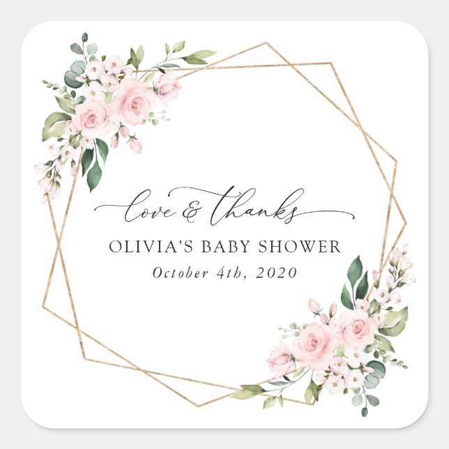 Blush Flowers, Pink Flowers, Boho, Baby Shower Square Sticker (Front)