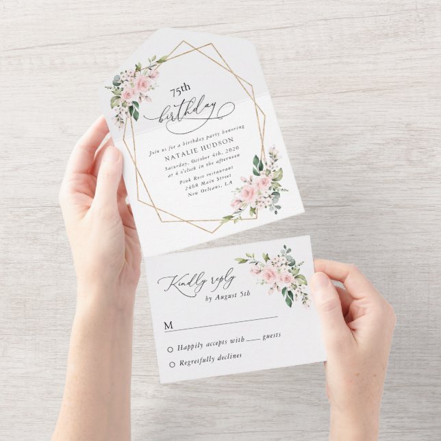 Blush Flowers, Pink Flowers, Boho, Birthday All In One Invitation (Tearaway)