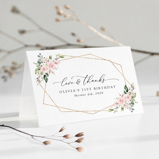 Blush Flowers, Pink Flowers, Boho, Birthday Thank You Card (Creator Uploaded)