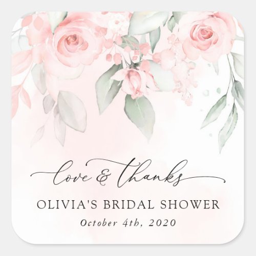 Blush Flowers Pink Flowers Boho Bridal Shower Square Sticker